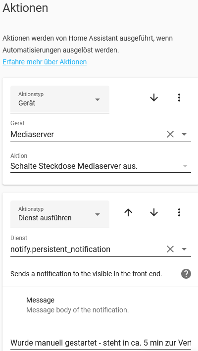 Screenshot Aktion Home Assistant